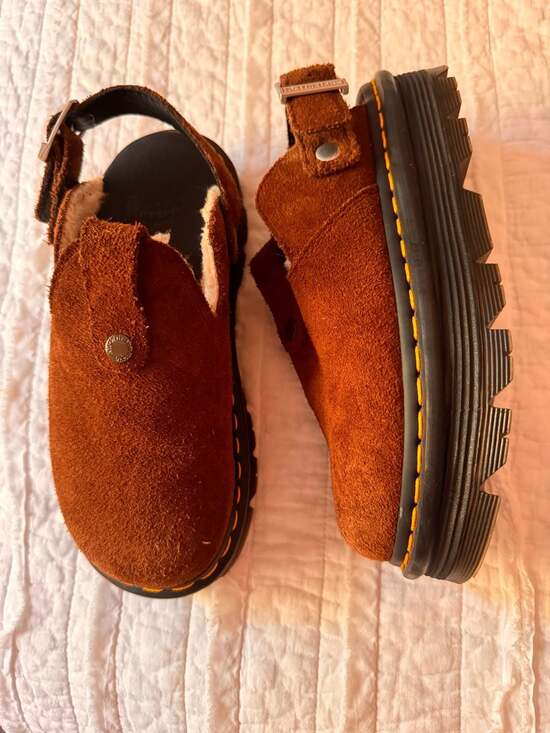 Dr. Martens Shoes - Dr. Martens Zebzag Faux Shearling Lined Suede Slingback Mules